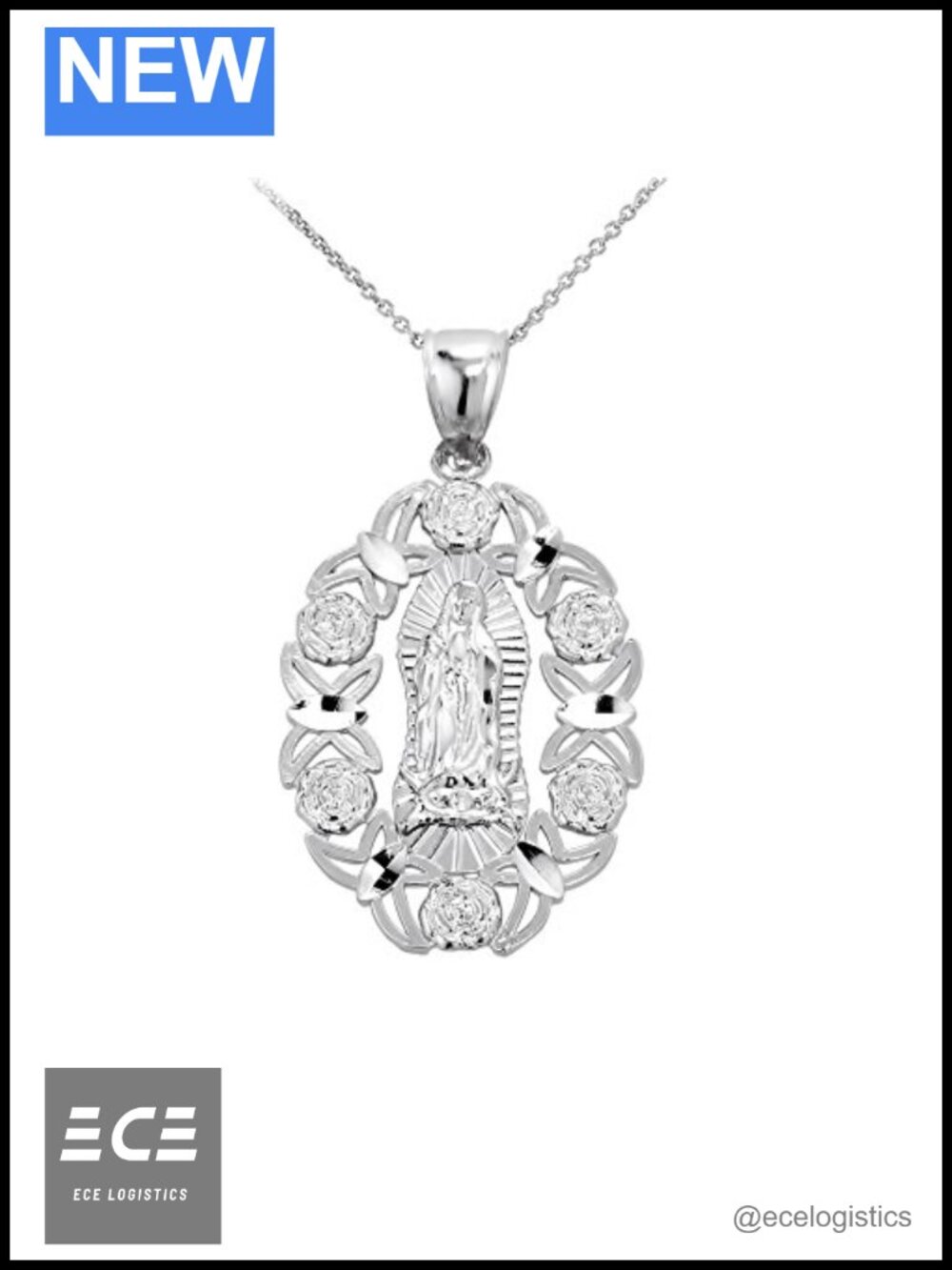 925 Sterling Silver Our Lady of Guadalupe Miraculous Medal Pendant Necklace
